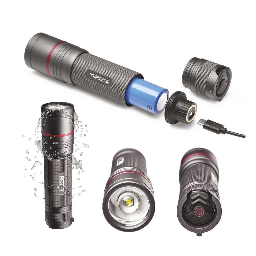 Genopladelig LED lommelygte LED/USB/3,7V IP65 1200 lm