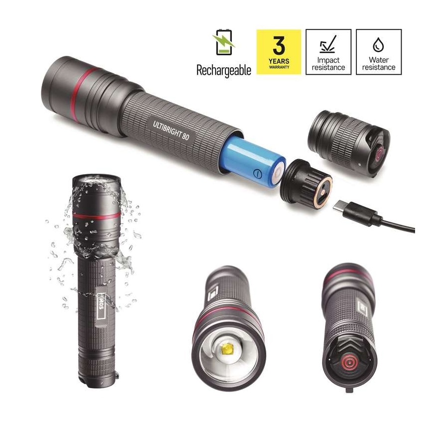 Genopladelig LED lommelygte LED/USB/3,7V IP65 600 lm