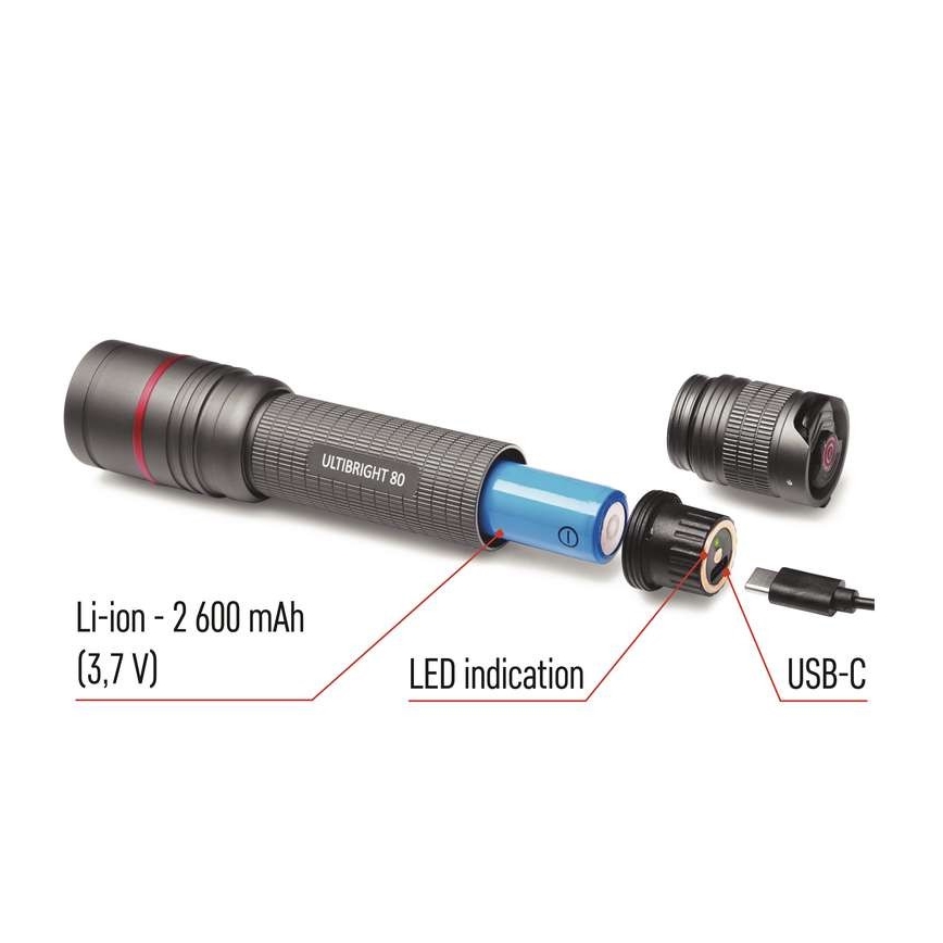 Genopladelig LED lommelygte LED/USB/3,7V IP65 600 lm