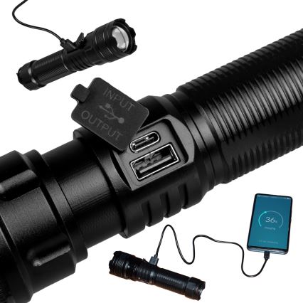 Genopladelig LED lommelygte m. powerbank dæmpbar funktion LED/10W/5V IPX4 600 skinnende 2000 mAh