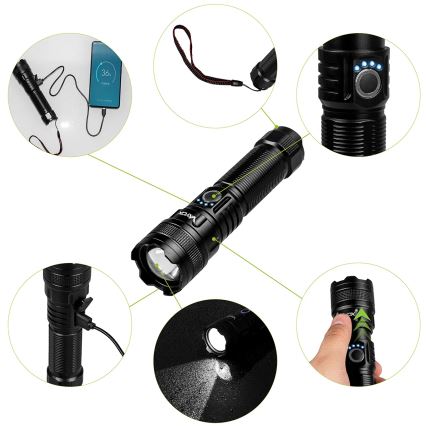 Genopladelig LED lommelygte m. powerbank dæmpbar funktion LED/10W/5V IPX4 600 skinnende 2000 mAh