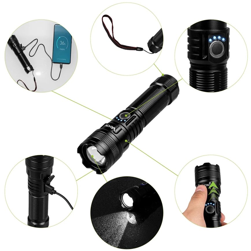 Genopladelig LED lommelygte m. powerbank dæmpbar funktion LED/10W/5V IPX4 600 skinnende 2000 mAh