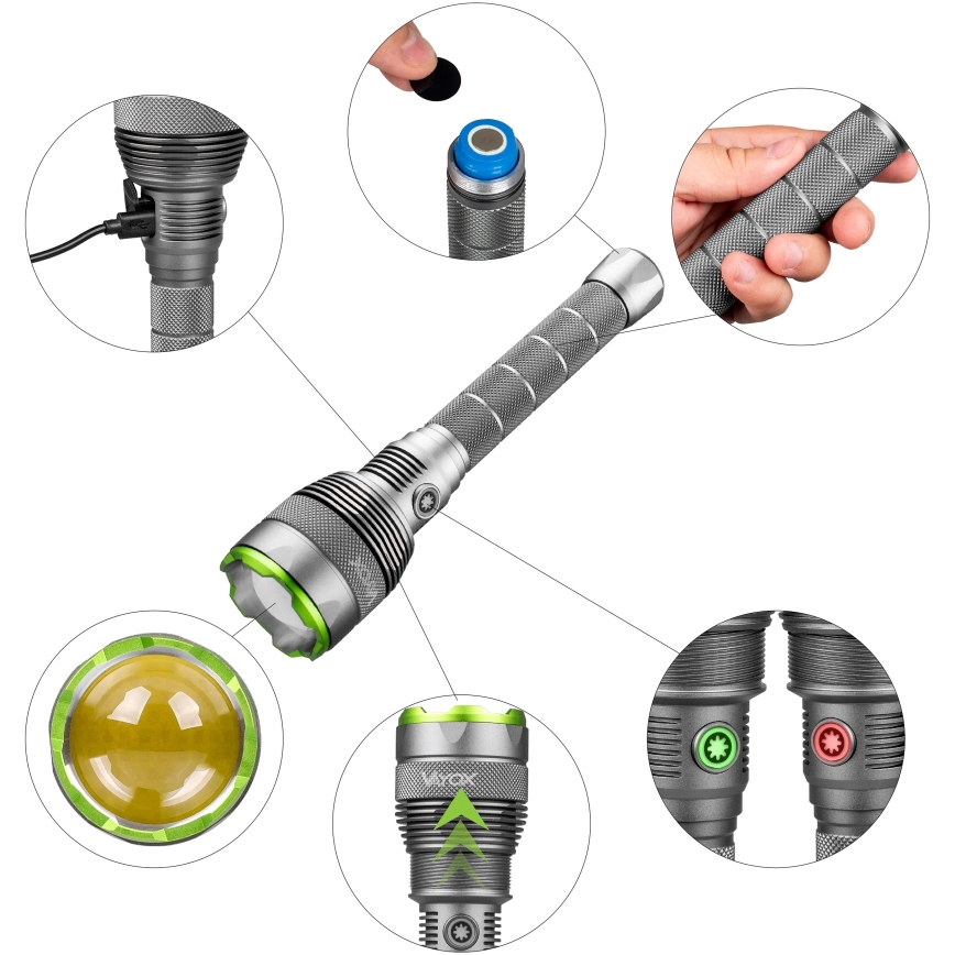 LED Genopladelig lommelygte m. powerbank dæmpbar funktion LED/5V IPX7 10000 skinnende 2600 mAh