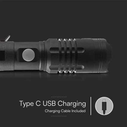 Genopladelig LED lommelygte USB LED/10W/5V IP54 2000 mAh 1000 skinnende