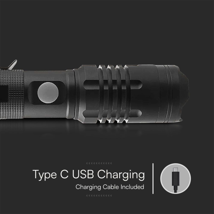 Genopladelig LED lommelygte USB LED/10W/5V IP54 2000 mAh 1000 skinnende