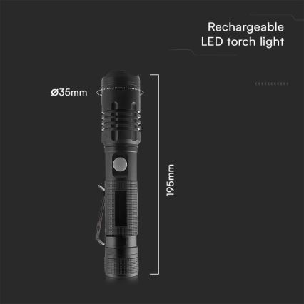 Genopladelig LED lommelygte USB LED/10W/5V IP54 2000 mAh 1000 skinnende