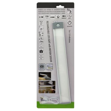 Genopladelig LED møbelbelysning med sensor LED/2,5W/5V USB 800 mAh 4200K 32,5 cm