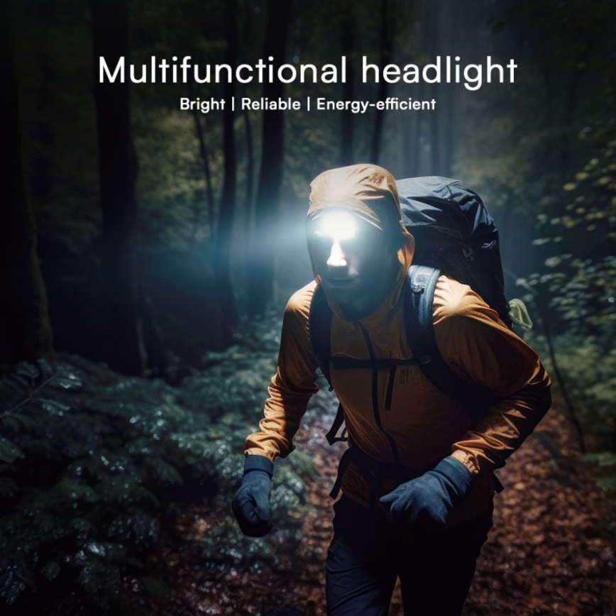 Genopladelig LED pandelampe med rødt lys USB LED/3W/5V IP43 470 skinnende 5 timer 650 mAh