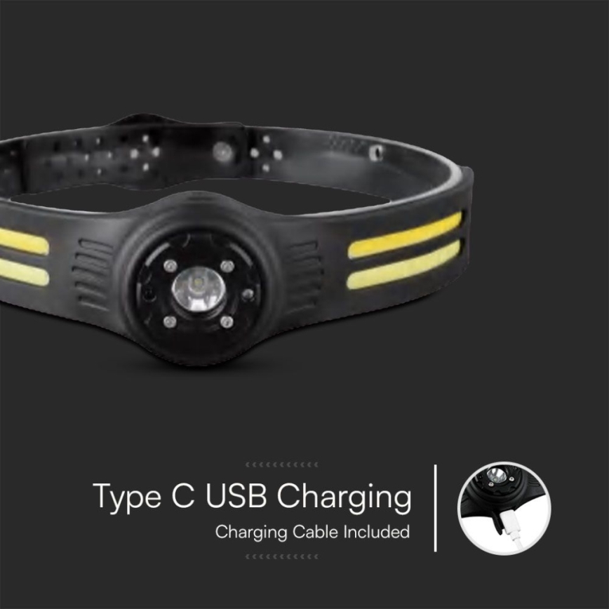 Genopladelig LED pandelampe med rødt lys USB LED/3W/5V IP43 470 skinnende 5 timer 650 mAh