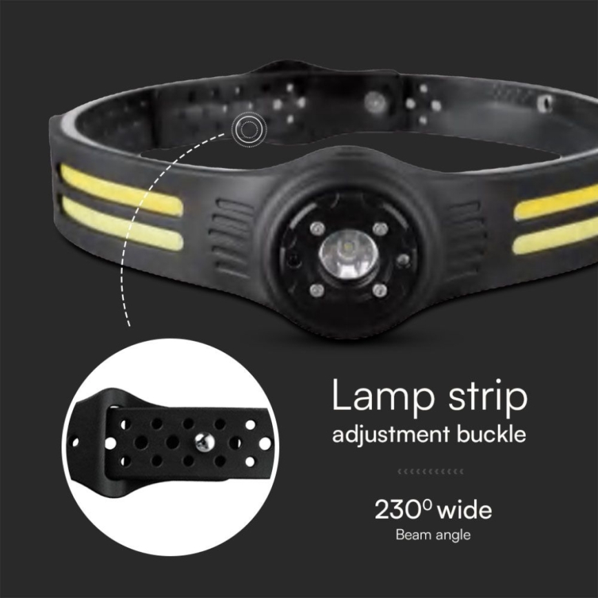 Genopladelig LED pandelampe med rødt lys USB LED/3W/5V IP43 470 skinnende 5 timer 650 mAh