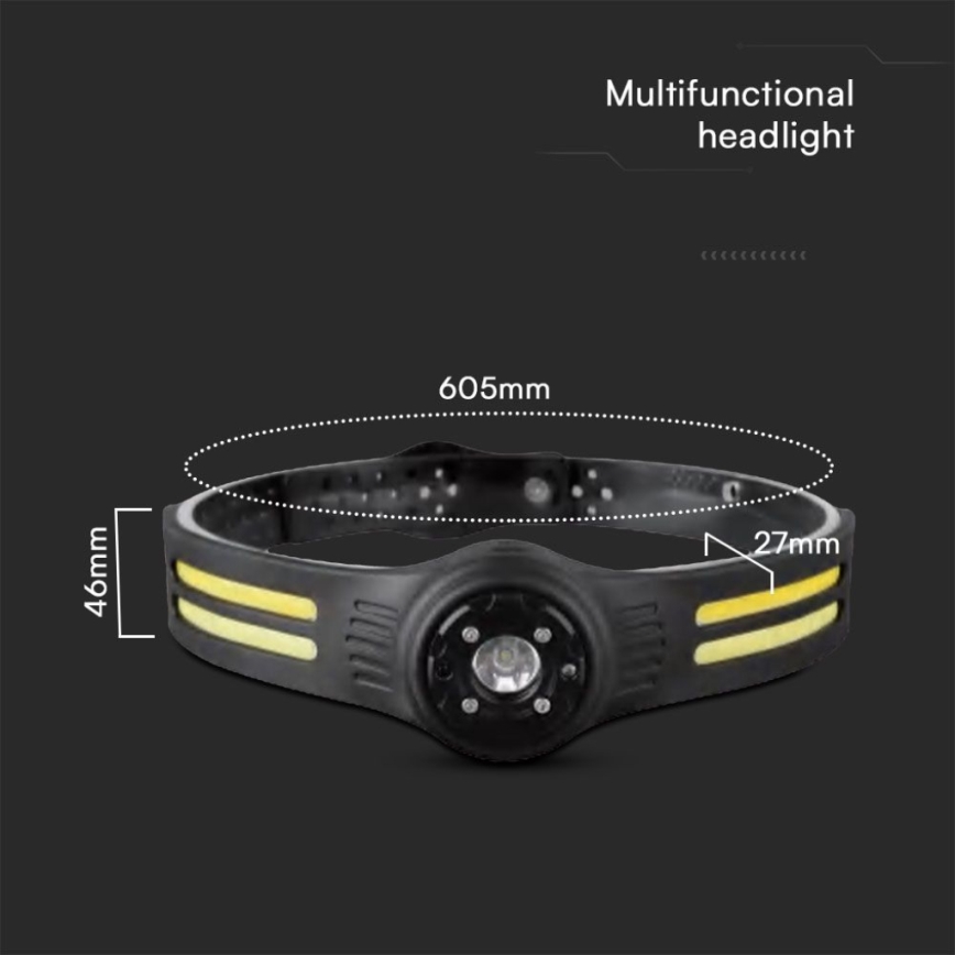 Genopladelig LED pandelampe med rødt lys USB LED/3W/5V IP43 470 skinnende 5 timer 650 mAh