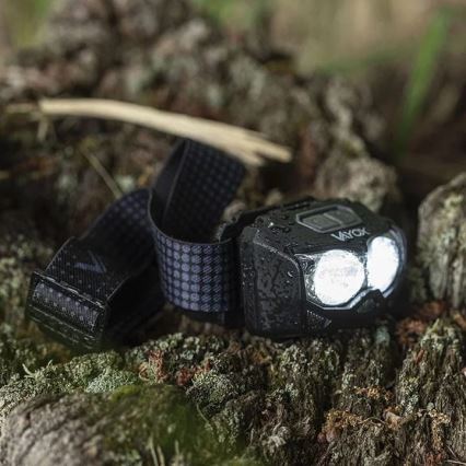 LED Dæmpbar genopladelig pandelampe med sensor og rødt lys 2xLED/5W/5V/3xAAA IP65 500 skinnende 1200 mAh