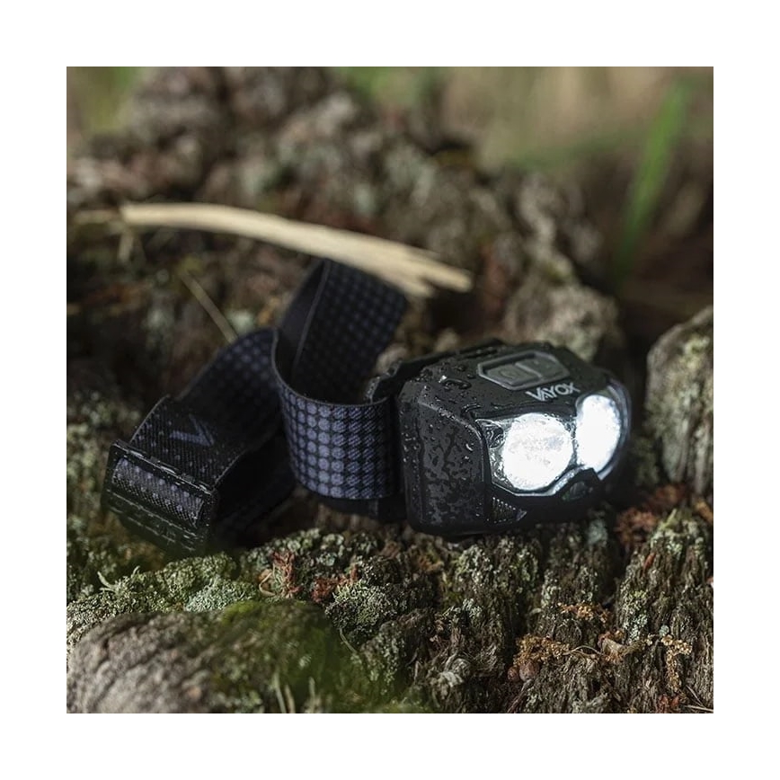 LED Dæmpbar genopladelig pandelampe med sensor og rødt lys 2xLED/5W/5V/3xAAA IP65 500 skinnende 1200 mAh