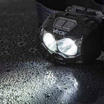 LED Dæmpbar genopladelig pandelampe med sensor og rødt lys 2xLED/5W/5V/3xAAA IP65 500 skinnende 1200 mAh