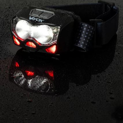 LED Dæmpbar genopladelig pandelampe med sensor og rødt lys 2xLED/5W/5V/3xAAA IP65 500 skinnende 1200 mAh