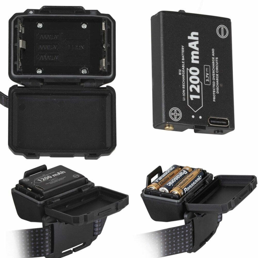 LED Dæmpbar genopladelig pandelampe med sensor og rødt lys 2xLED/5W/5V/3xAAA IP65 500 skinnende 1200 mAh