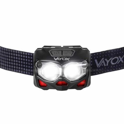 LED Dæmpbar genopladelig pandelampe med sensor og rødt lys 2xLED/5W/5V/3xAAA IP65 500 skinnende 1200 mAh