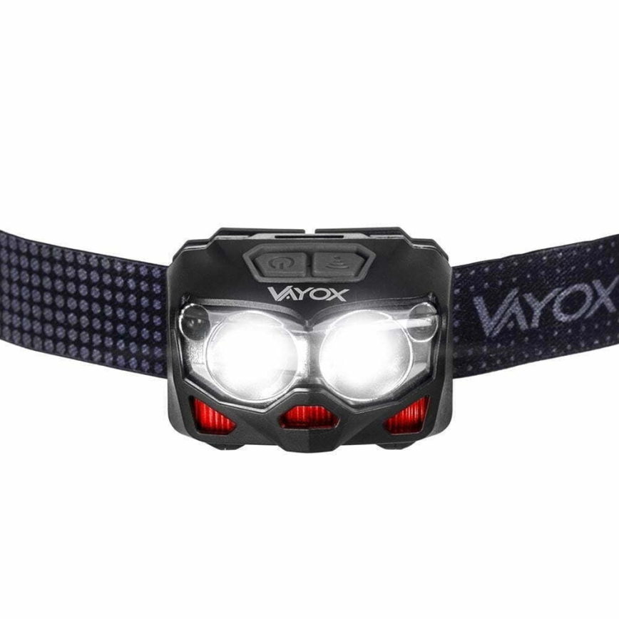 LED Dæmpbar genopladelig pandelampe med sensor og rødt lys 2xLED/5W/5V/3xAAA IP65 500 skinnende 1200 mAh