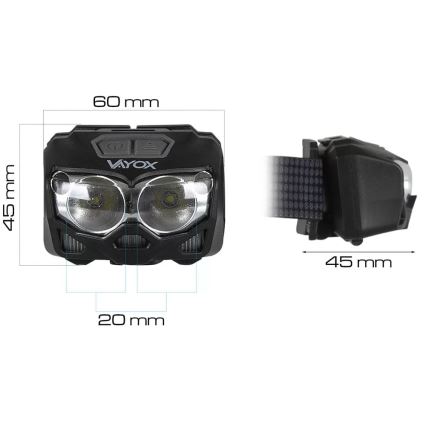 LED Dæmpbar genopladelig pandelampe med sensor og rødt lys 2xLED/5W/5V/3xAAA IP65 500 skinnende 1200 mAh