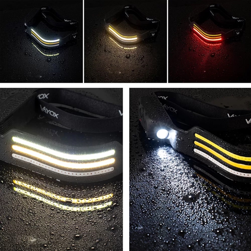 LED Dæmpbar genopladelig pandelampe med sensor og rødt lys 4xLED/5V IP44 300 skinnende 1200 mAh