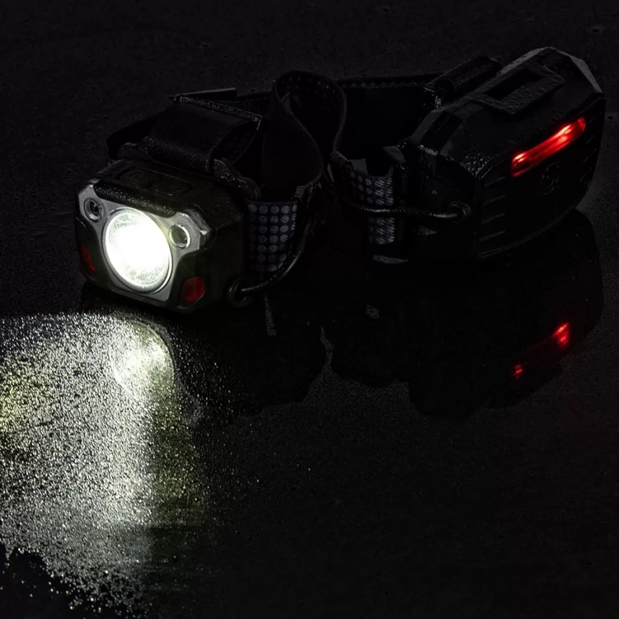 LED Dæmpbar genopladelig pandelampe med sensor med powerbank-funktion og rødt lys LED/10W/5V IP44 1200 skinnende 4000 mAh