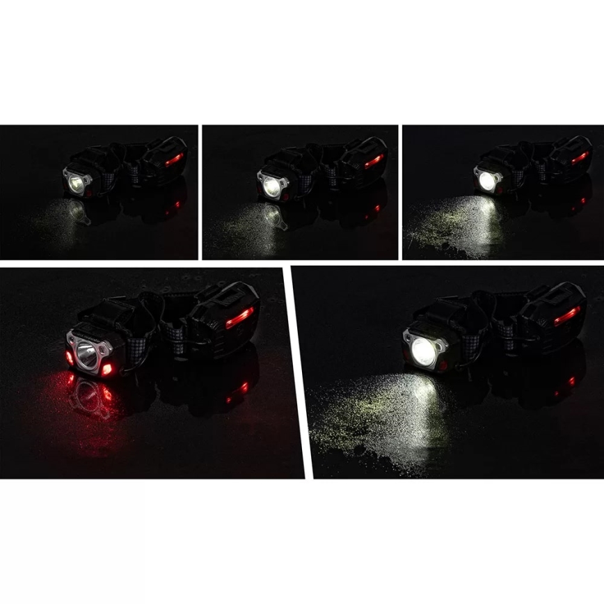LED Dæmpbar genopladelig pandelampe med sensor med powerbank-funktion og rødt lys LED/10W/5V IP44 1200 skinnende 4000 mAh