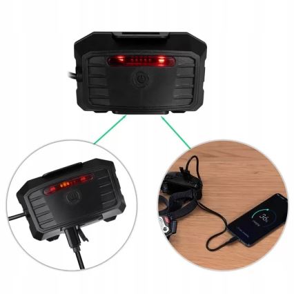 LED Dæmpbar genopladelig pandelampe med sensor med powerbank-funktion og rødt lys LED/10W/5V IP44 1200 skinnende 4000 mAh