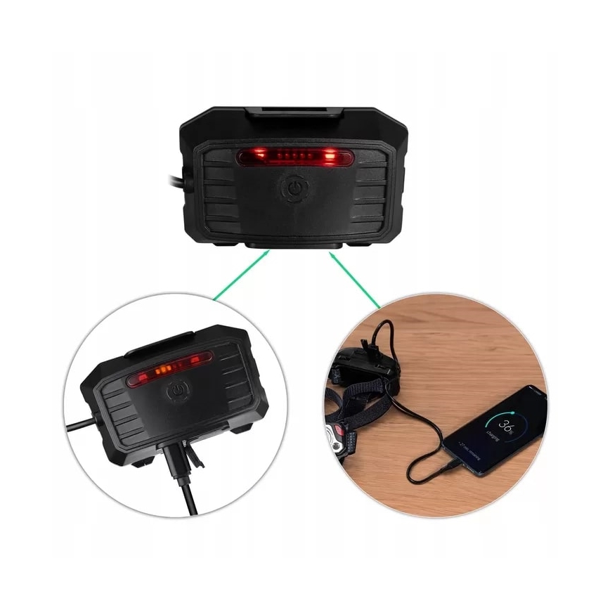 LED Dæmpbar genopladelig pandelampe med sensor med powerbank-funktion og rødt lys LED/10W/5V IP44 1200 skinnende 4000 mAh