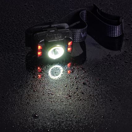 LED Dæmpbar genopladelig pandelampe med sensor og rødt lys LED/15W/5V IP66 430 skinnende 1800 mAh
