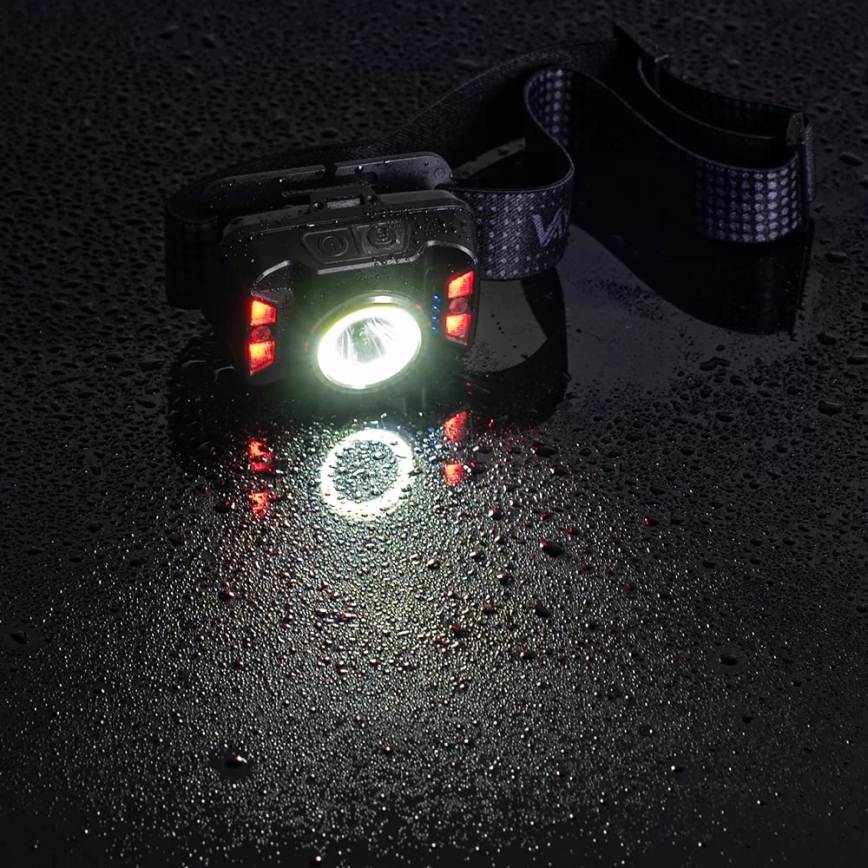 LED Dæmpbar genopladelig pandelampe med sensor og rødt lys LED/15W/5V IP66 430 skinnende 1800 mAh