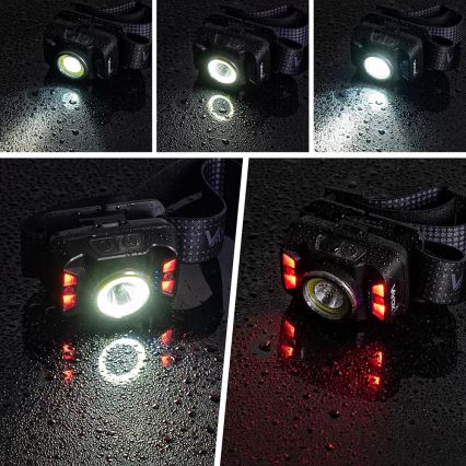 LED Dæmpbar genopladelig pandelampe med sensor og rødt lys LED/15W/5V IP66 430 skinnende 1800 mAh
