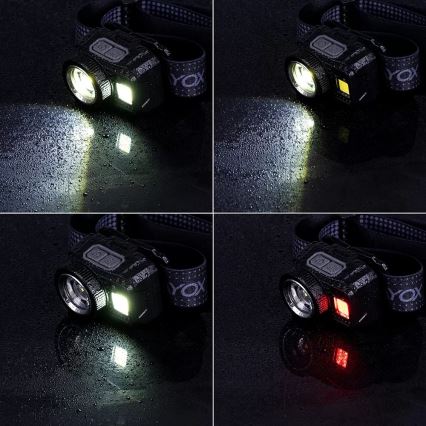 LED Dæmpbar genopladelig pandelampe med sensor og rødt lys LED/6W/5V/3xAAA IP44 500 skinnende 1200 mAh