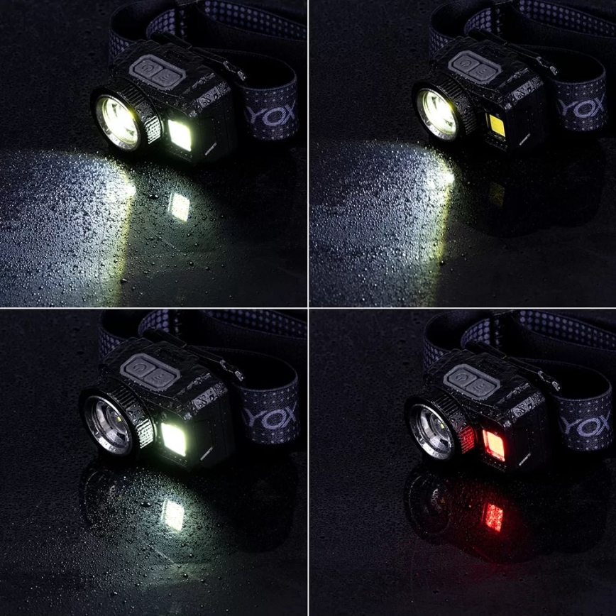 LED Dæmpbar genopladelig pandelampe med sensor og rødt lys LED/6W/5V/3xAAA IP44 500 skinnende 1200 mAh
