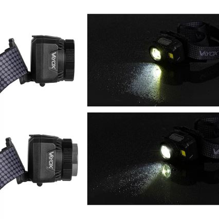 LED Dæmpbar genopladelig pandelampe med sensor og rødt lys LED/6W/5V/3xAAA IP44 500 skinnende 1200 mAh