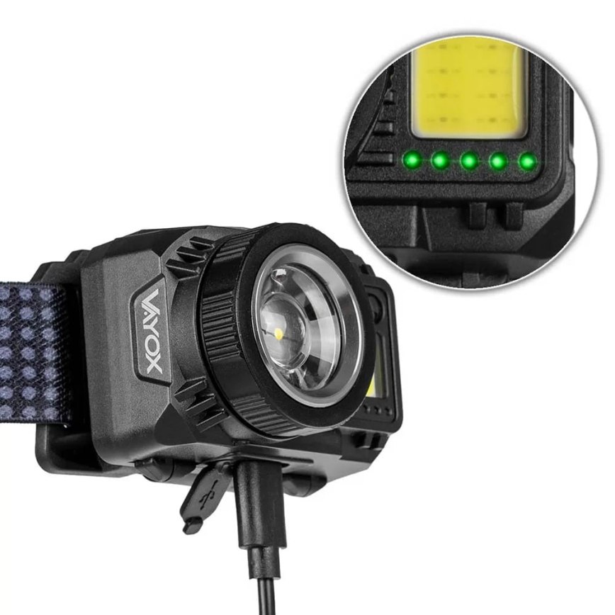 LED Dæmpbar genopladelig pandelampe med sensor og rødt lys LED/6W/5V/3xAAA IP44 500 skinnende 1200 mAh