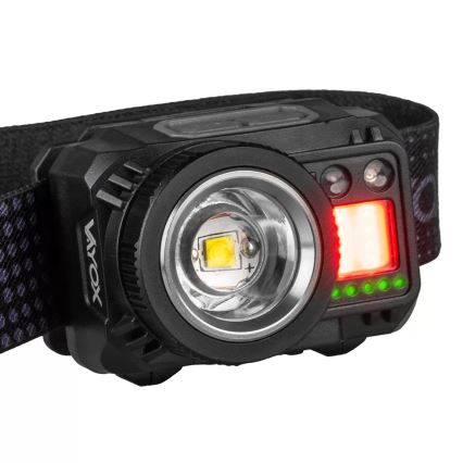 LED Dæmpbar genopladelig pandelampe med sensor og rødt lys LED/6W/5V/3xAAA IP44 500 skinnende 1200 mAh