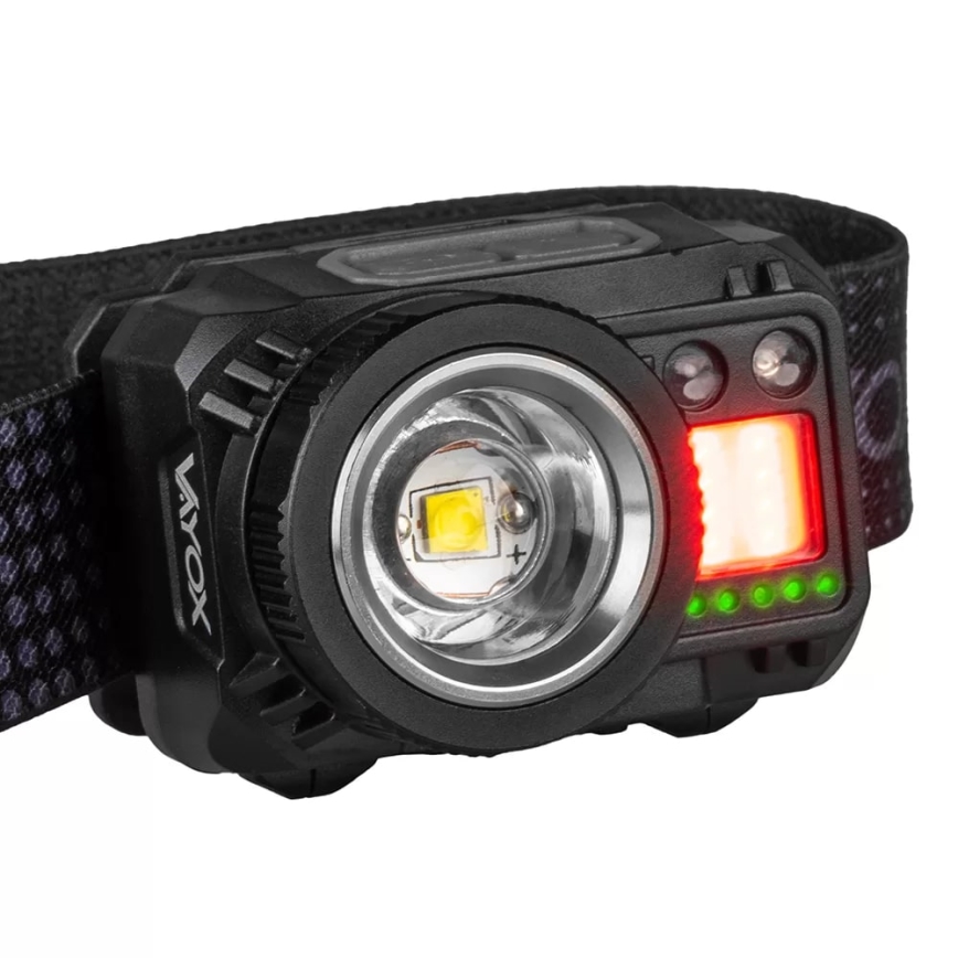 LED Dæmpbar genopladelig pandelampe med sensor og rødt lys LED/6W/5V/3xAAA IP44 500 skinnende 1200 mAh