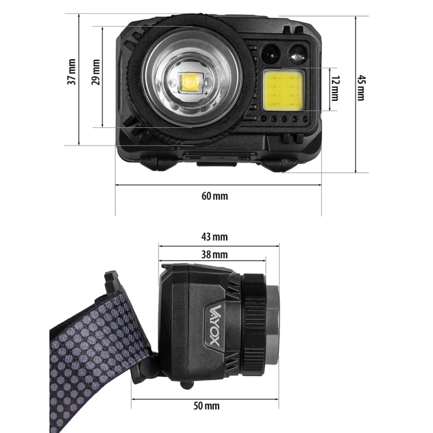 LED Dæmpbar genopladelig pandelampe med sensor og rødt lys LED/6W/5V/3xAAA IP44 500 skinnende 1200 mAh