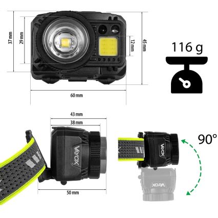 Genopladelig, dæmpbar LED-pandelampe med sensor og rødt lys LED/6W/5V/3xAAA IP66 500 lm 1200 mAh