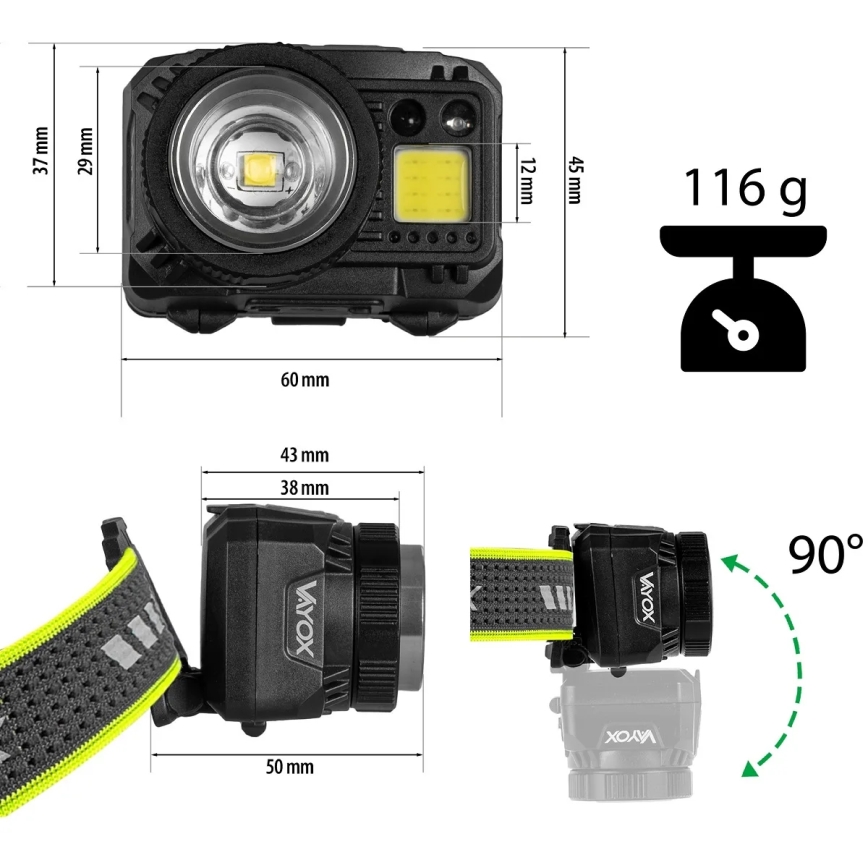 Genopladelig, dæmpbar LED-pandelampe med sensor og rødt lys LED/6W/5V/3xAAA IP66 500 lm 1200 mAh
