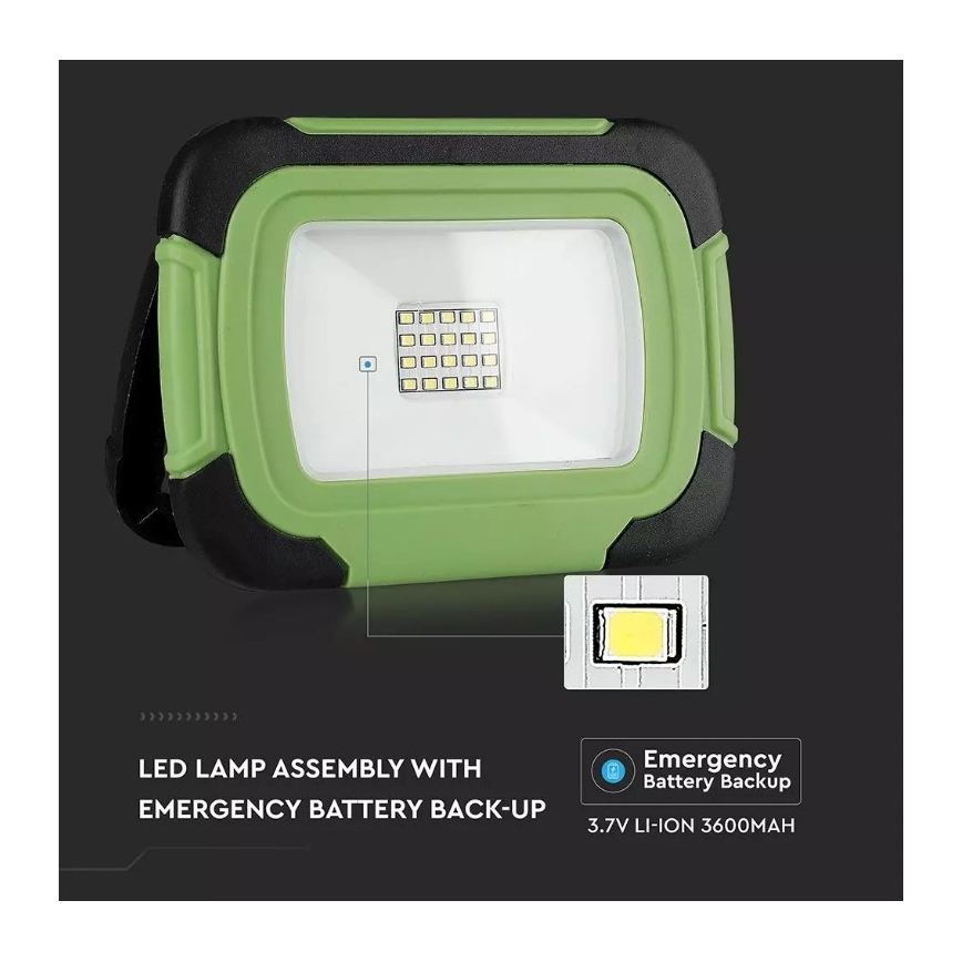 Genopladelig LED projektør SAMSUNG CHIP + SOS-funktion LED/10W/3,7V/USB IP44 4000K grøn