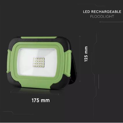 Genopladelig LED projektør SAMSUNG CHIP + SOS-funktion LED/10W/3,7V/USB IP44 4000K grøn