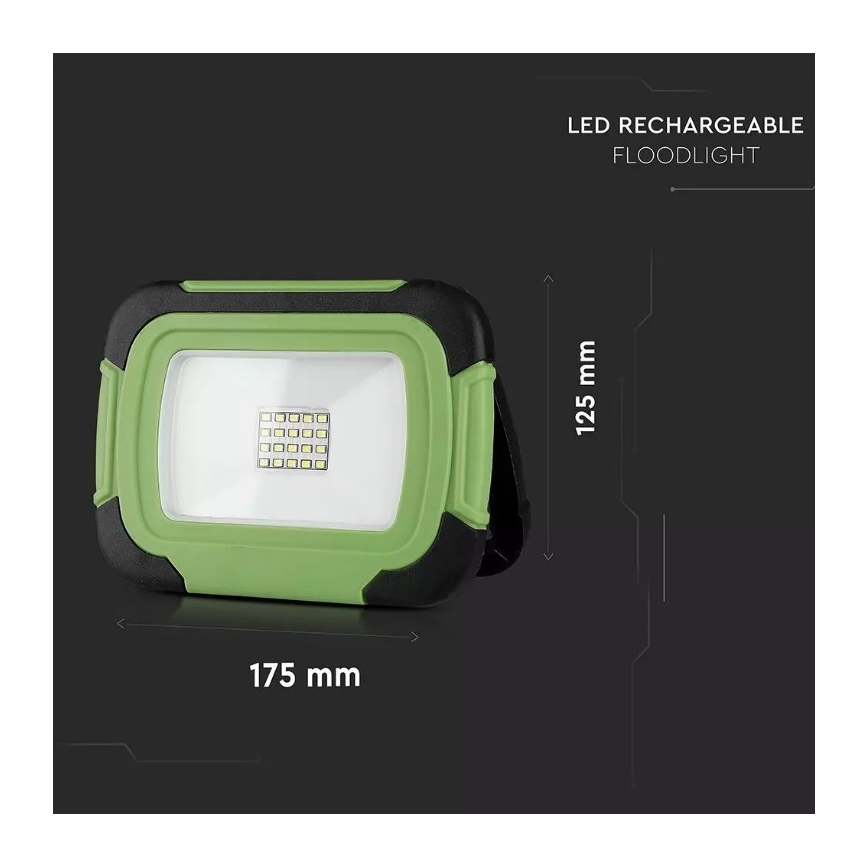 Genopladelig LED projektør SAMSUNG CHIP + SOS-funktion LED/10W/3,7V/USB IP44 4000K grøn