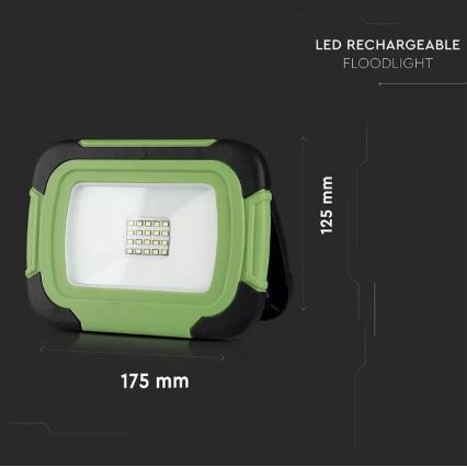 Genopladelig LED projektør SAMSUNG CHIP LED/10W/3,7V IP44 4000K grøn