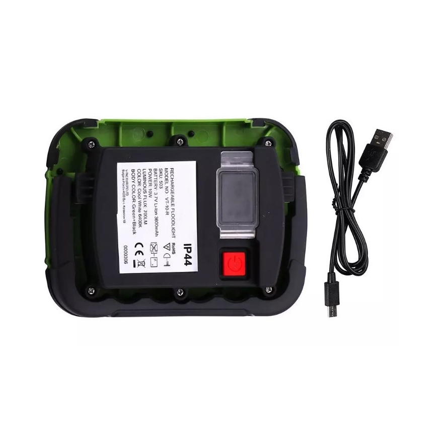 Genopladelig LED projektør SAMSUNG CHIP LED/10W/3,7V IP44 6400K 3600 mAh grøn
