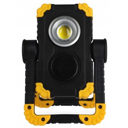 Genopladelig LED-reflektor med højttaler og powerbankfunktion LED/10W/5V 4400 mAh IP44 sort/gul
