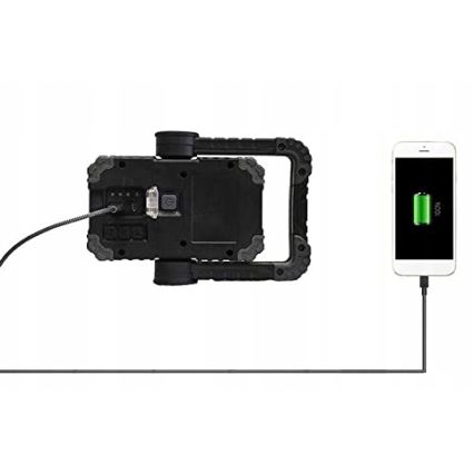 Genopladelig LED-reflektor med højttaler og powerbankfunktion LED/10W/5V 4400 mAh IP44 sort/gul