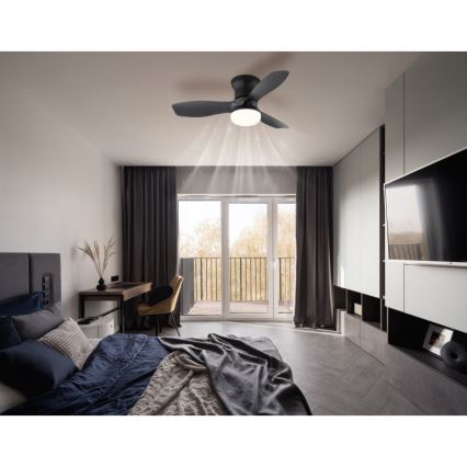 Globo - Dæmpbar loftventilator med LED, 15 W, 230 V, 2700–6500 K, sort + fjernbetjening