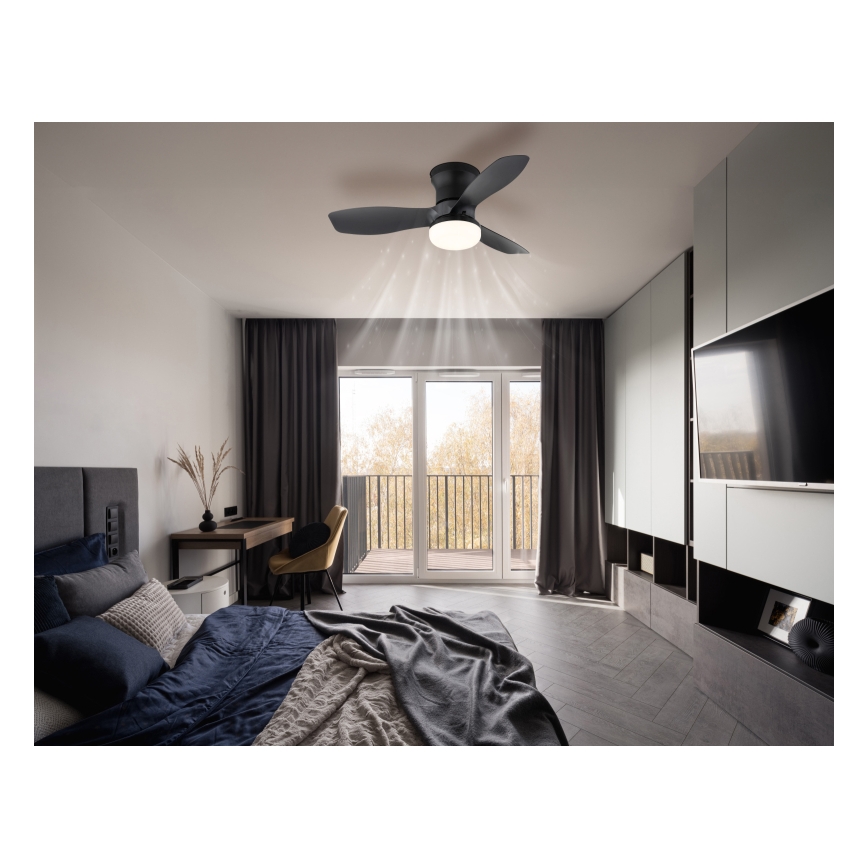 Globo - Dæmpbar loftventilator med LED, 15 W, 230 V, 2700–6500 K, sort + fjernbetjening