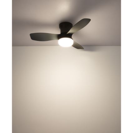Globo - Dæmpbar loftventilator med LED, 15 W, 230 V, 2700–6500 K, sort + fjernbetjening